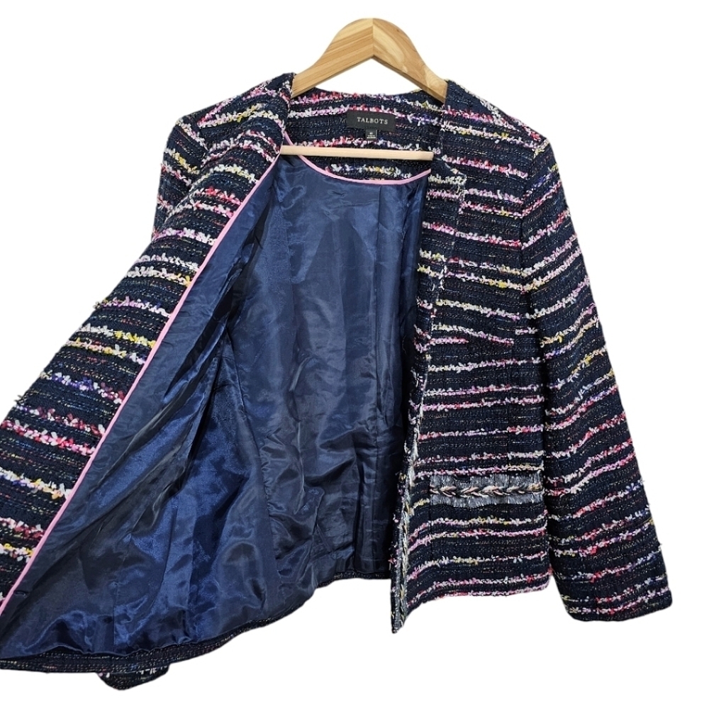 Talbots Fringe Tweed Blazer Jacket 16 Women Black Rainbow Career Business Casual - Picture 6 of 13